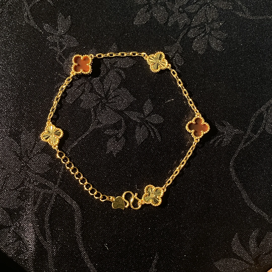 足银手链 银手链小五花四叶草时尚轻奢手链 包金工艺