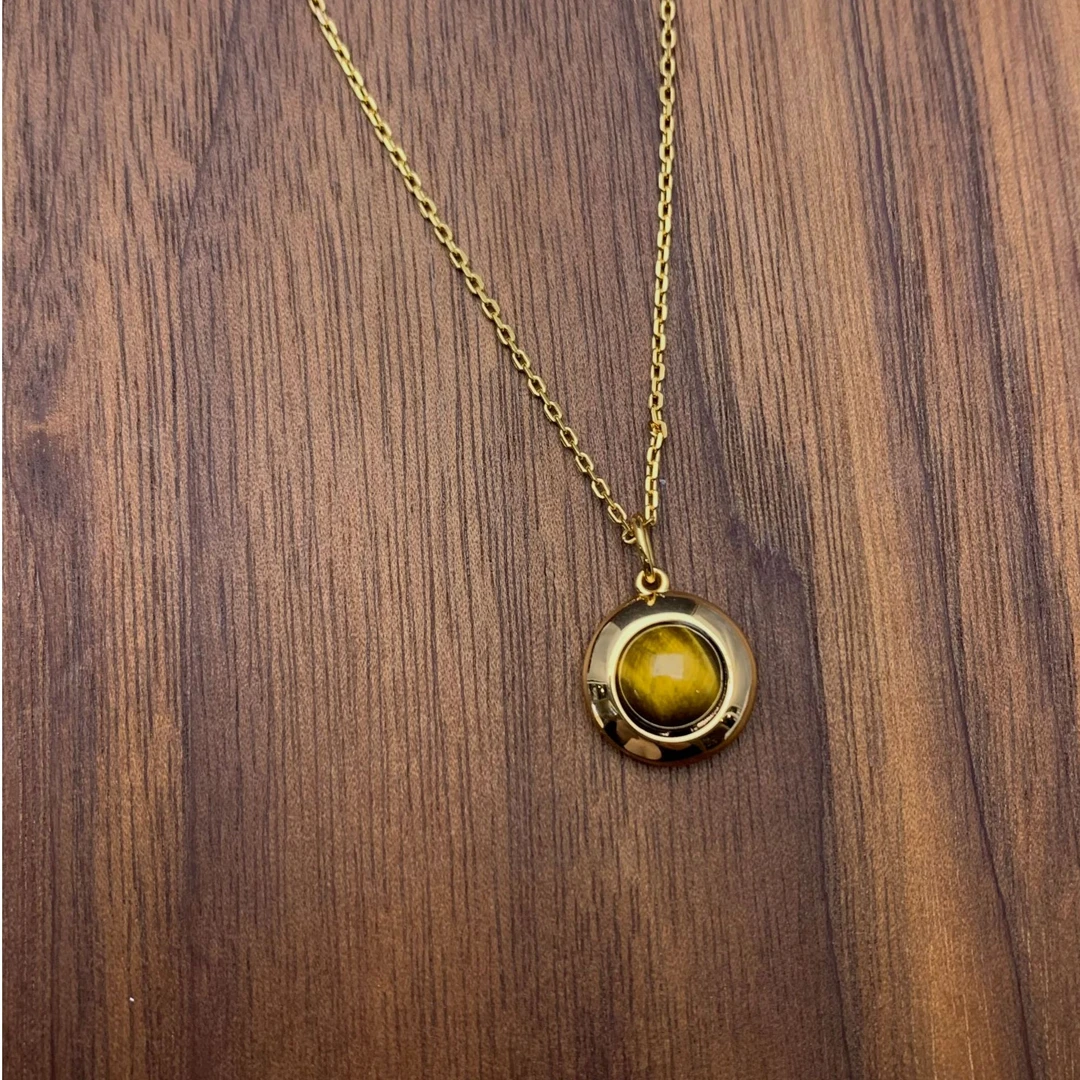 坠链均925银 YNR时樾系列 中古老钱风镶嵌虎珠金色复古坠链XL04