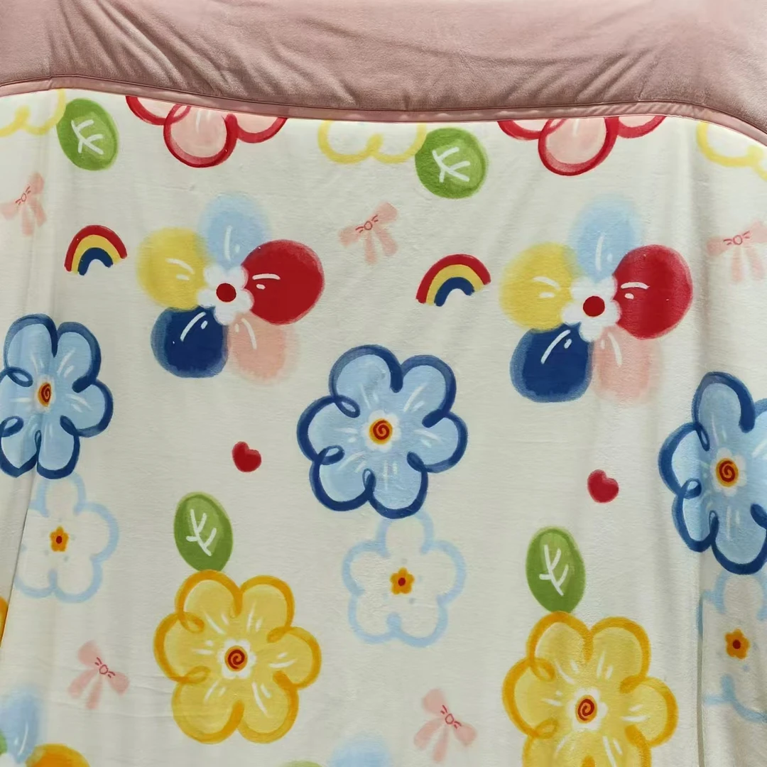 彩虹花瓣双人2.0*2.3被子加厚三层多功能北绒夹棉印花大床