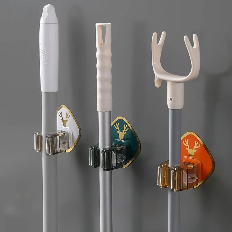 轻奢鹿角拖把夹免打孔强力承重卫生间扫把卡扣无痕拖把架收纳挂钩