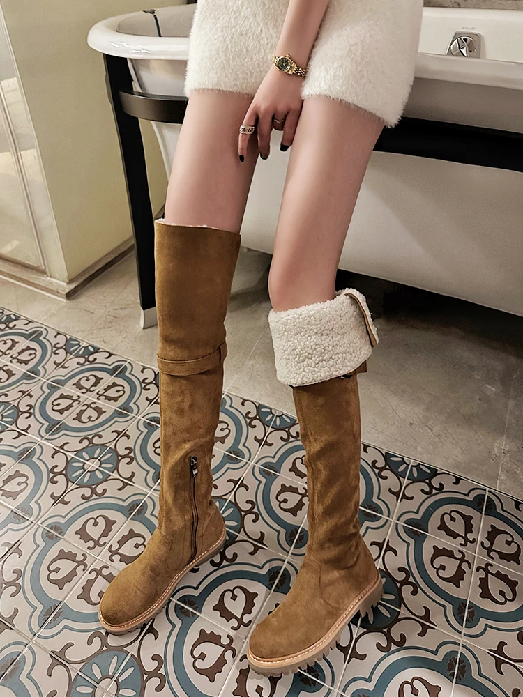 过膝雪地靴皮毛一体加绒长筒靴女2024秋冬新款绒面瘦瘦靴骑士靴潮
