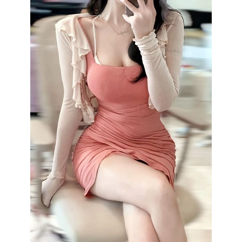 特大码2-300斤纯欲风性感御姐轻熟风质感高级感粉色连衣裙后妈裙