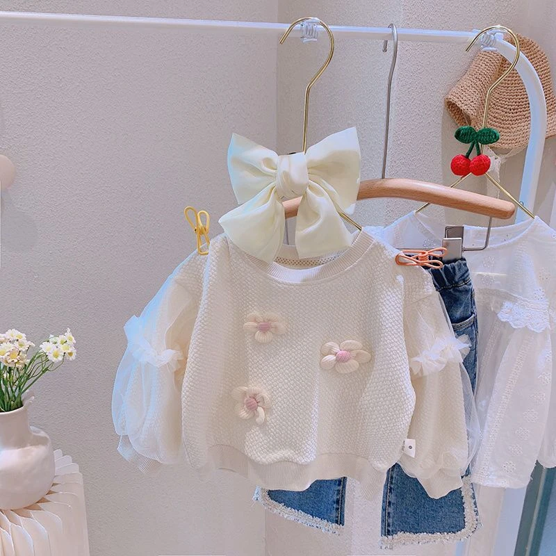 女童秋季新款卫衣百搭时尚女宝宝长袖休闲韩版花朵卫衣