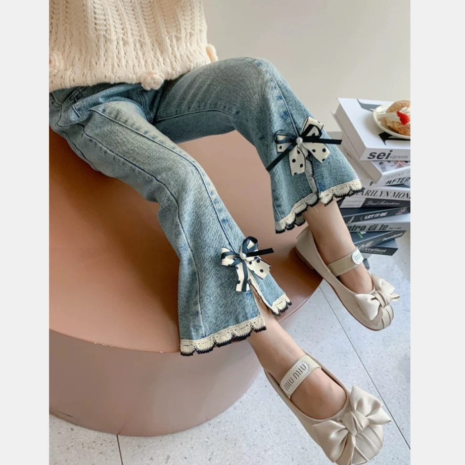 女童裤子2024秋季新款儿童秋装喇叭牛仔裤韩版洋气女宝春秋休闲裤