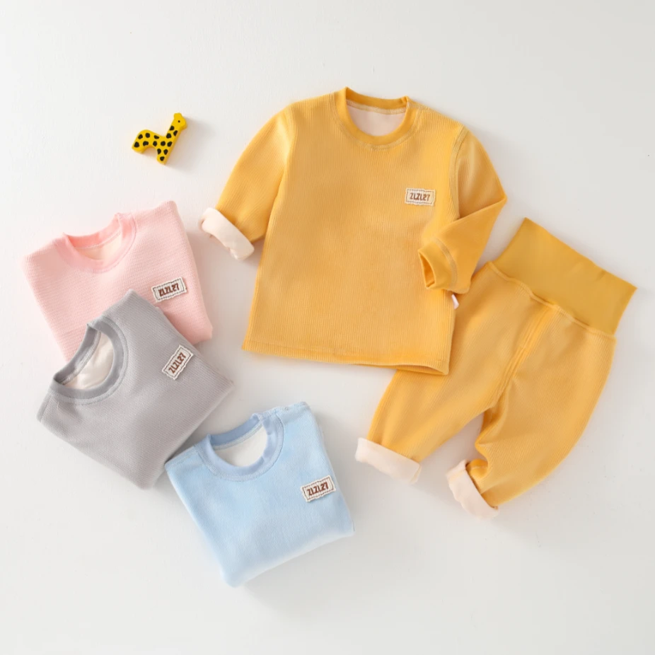 儿童加绒保暖家居服套装婴幼儿高腰护肚秋衣裤睡衣两件套