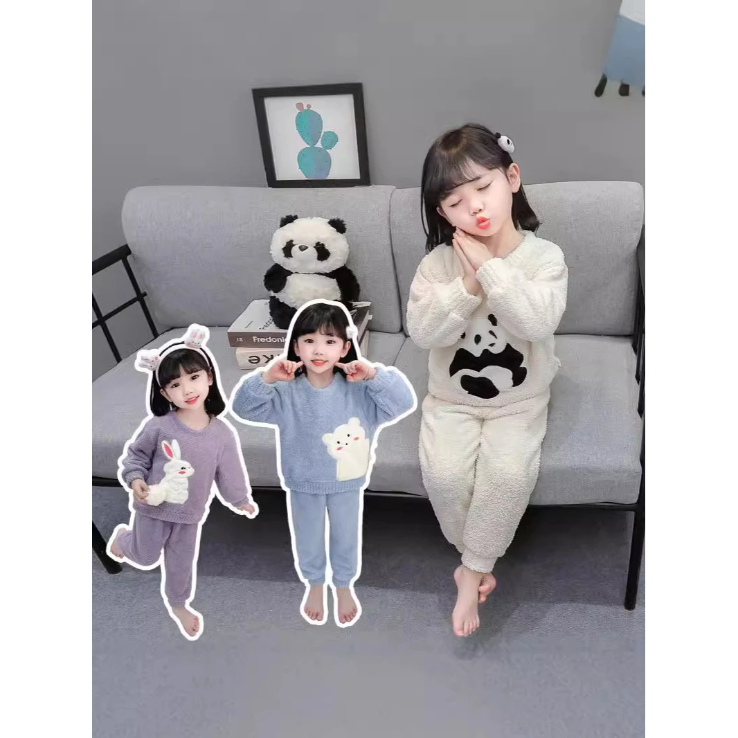 儿童家居服套装珊瑚绒男女孩童宝宝睡衣法兰绒秋冬保暖两件套