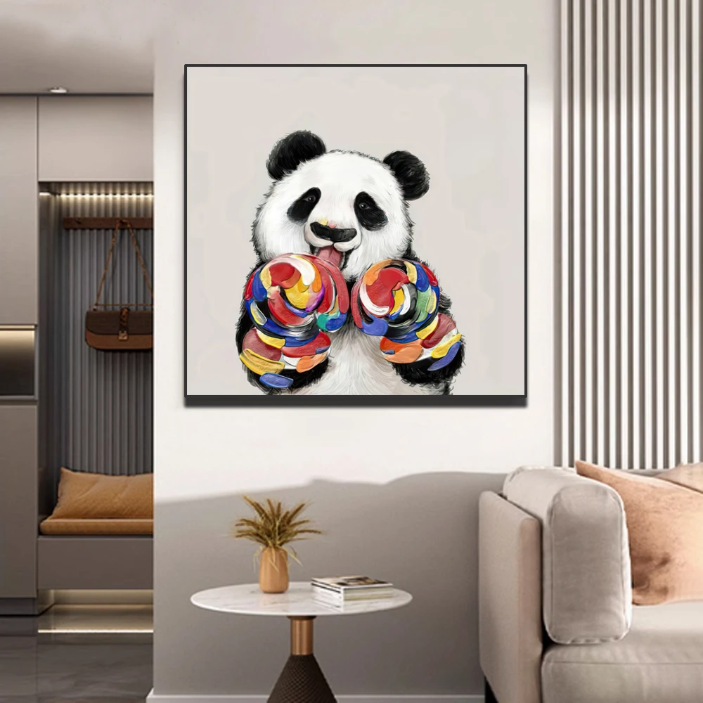 简约现代餐厅装饰画客厅沙发背景墙挂画创意卡通熊猫艺术画卧室画