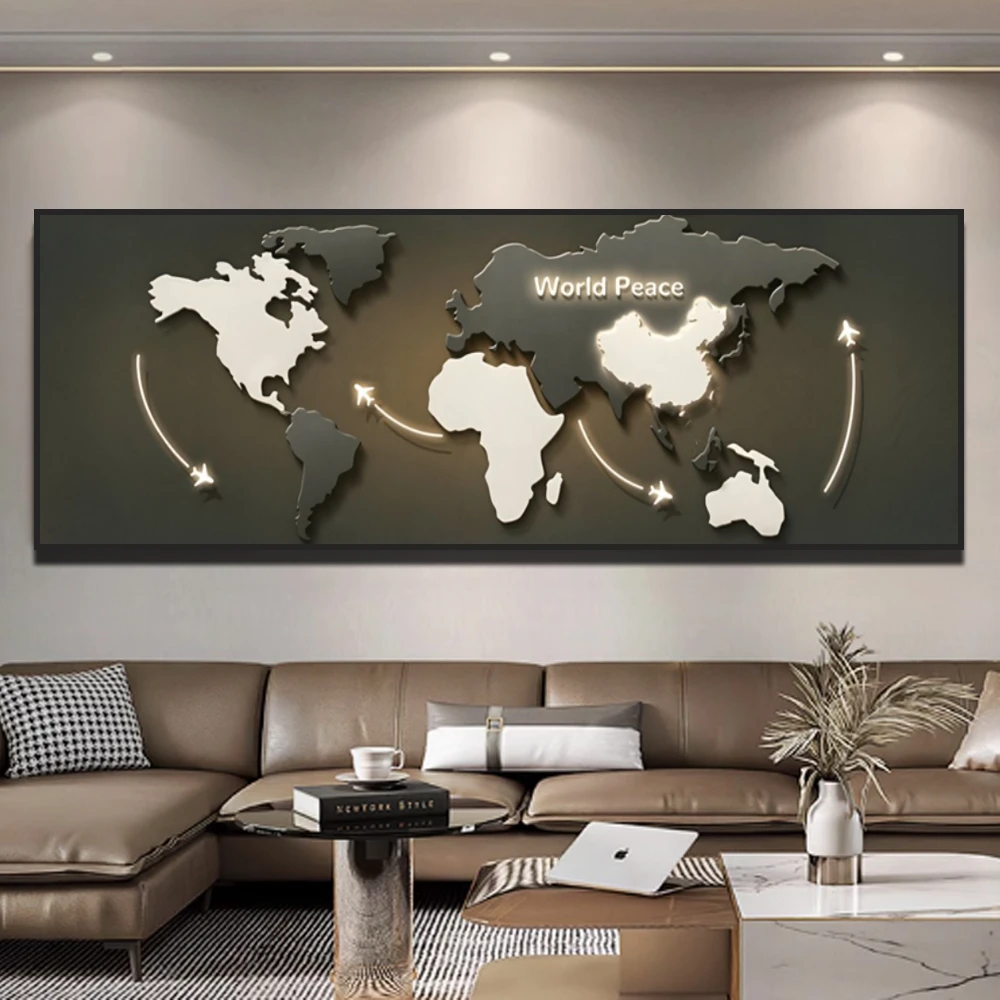 世界地图客厅装饰画现代简约沙发背景墙画轻奢大气办公室壁画卧室