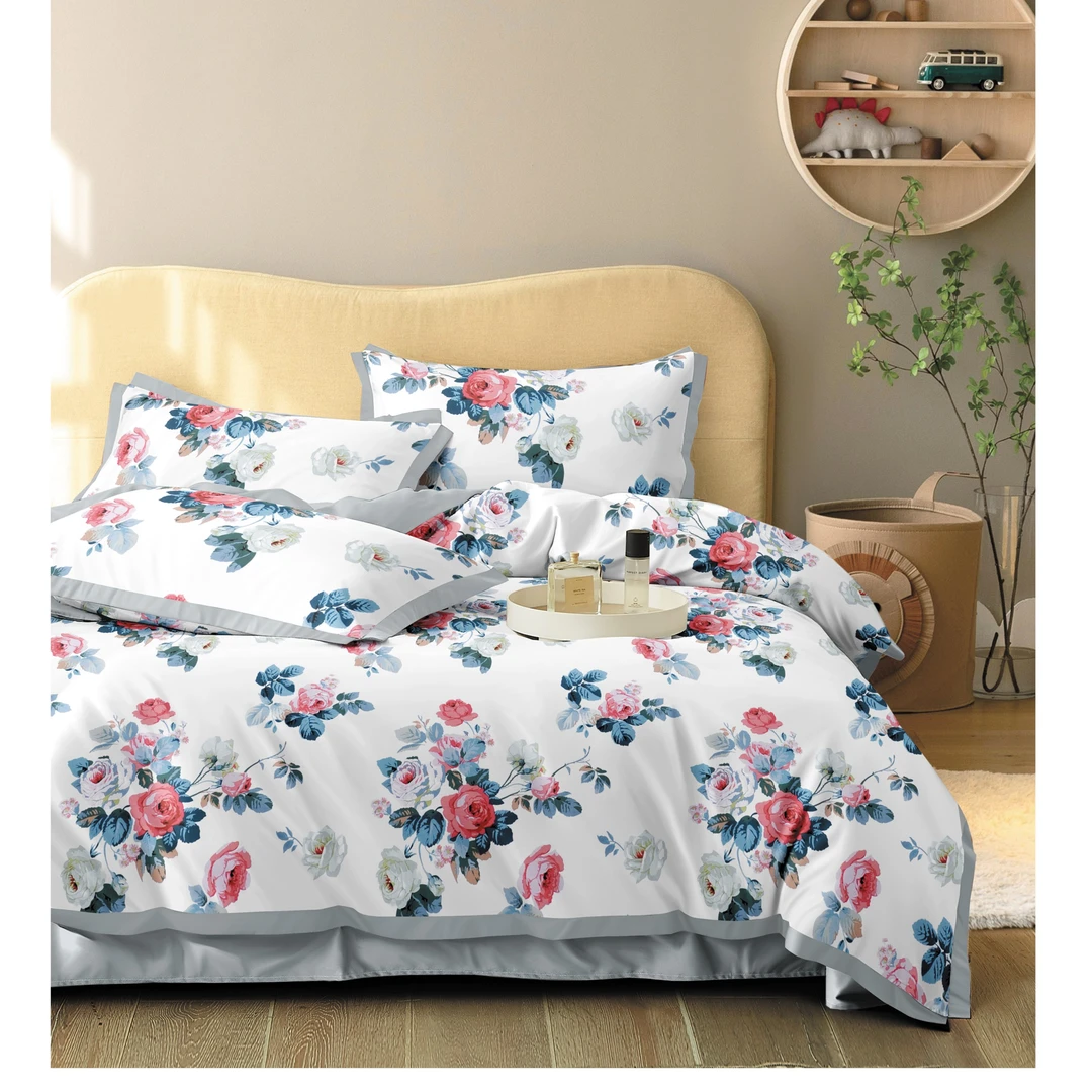 高支高密水洗斜纹面料三件套【玫瑰花园】2.3*2.3 米0.48*0.74