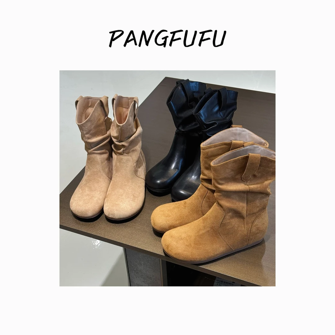 【胖福福大码女鞋】复古短靴堆堆靴粗腿大筒围女靴瘦瘦靴
