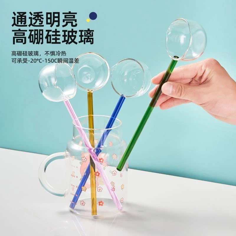 高硼硅玻璃勺可爱创意长柄咖啡勺汤勺厨房专用泼油调料家用味勺子