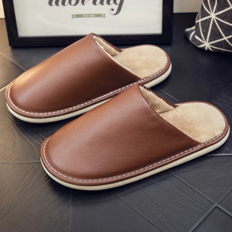【头层牛皮】-真皮棉拖秋冬季居家室内防滑厚底保暖拖鞋男女士