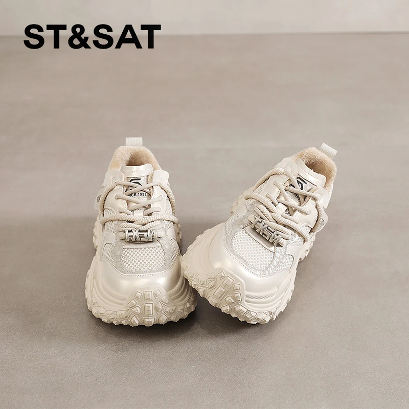 星期六炸街休闲鞋女士2025新款春季轻奢老爹鞋高级感厚底保暖女鞋