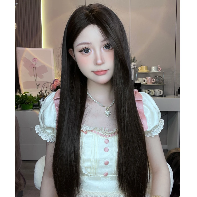椰子专属-日常假发女网红黑长直发黑色中分假发长发头套全头套