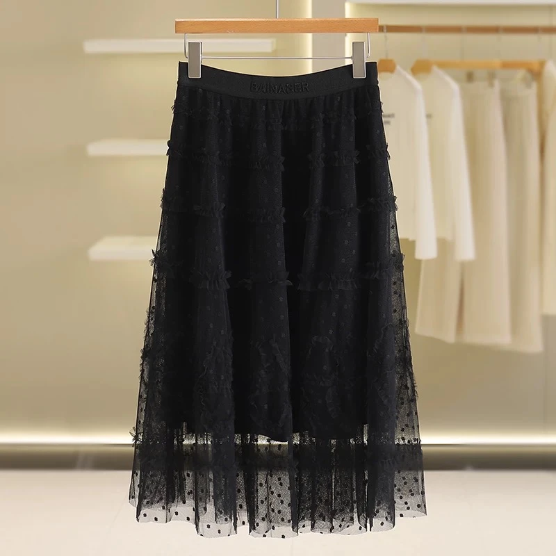 (朗)SL松紧腰网纱波点气质温柔显瘦半身裙