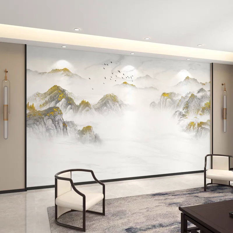 墙布定制中式背景墙3d立体壁画客厅壁布电视壁纸卧室2024新款墙纸