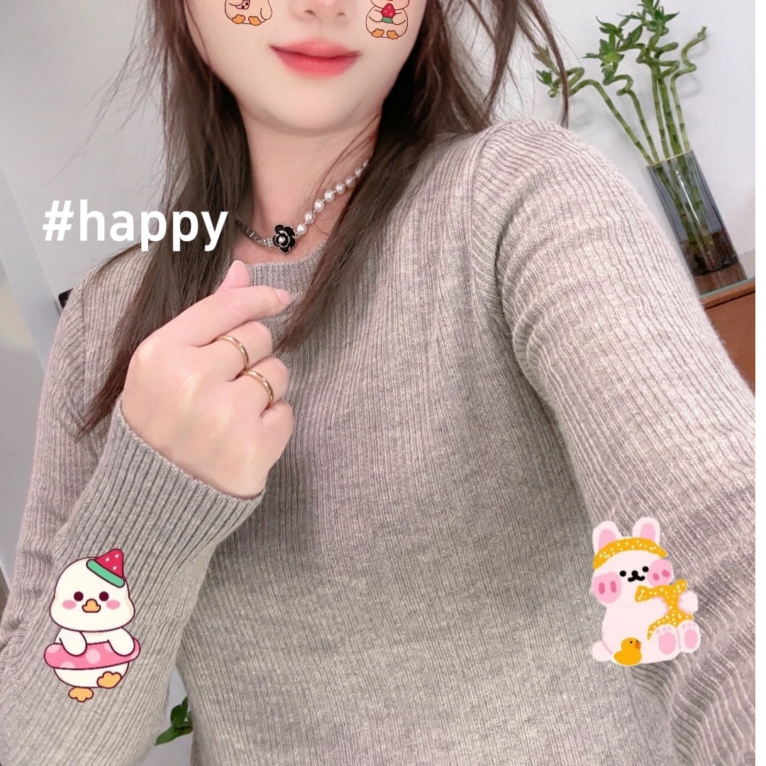 自留款力推！秋季新款气质显瘦针织打底衫女修身显瘦坑条内搭上衣