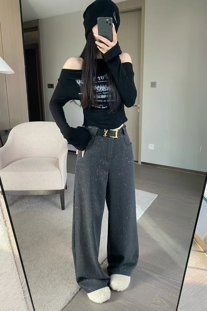 【喜】星空闪钻裤子弯刀836显瘦网红网红针织时尚百搭休闲设计师