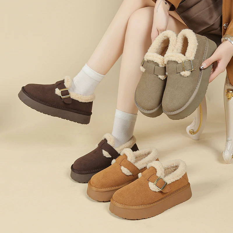 【米亚】加绒加厚博肯鞋女2024新款雪地靴防滑平底舒适保暖棉鞋女