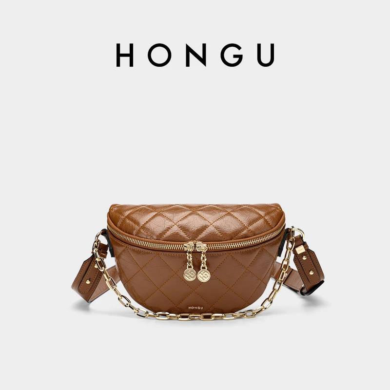HONGU/红谷摩登设计腰包斜跨胸包百搭小香风链条单肩包琥珀流光风