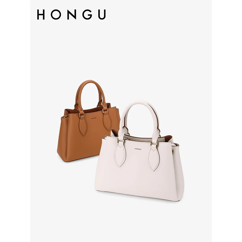 HONGU/红谷真皮牛皮凯莉包戴妃包优雅百搭女士手提包小众斜跨腋下