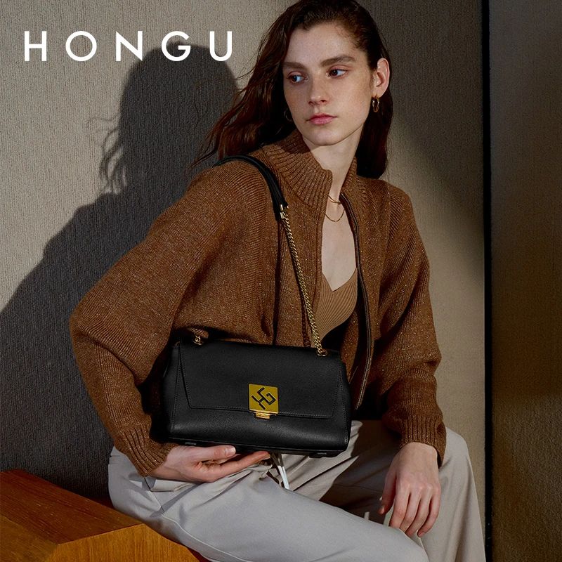 HONGU/红谷牛皮手拎斜挎包单肩潮流女士经典秋冬换季百搭通勤