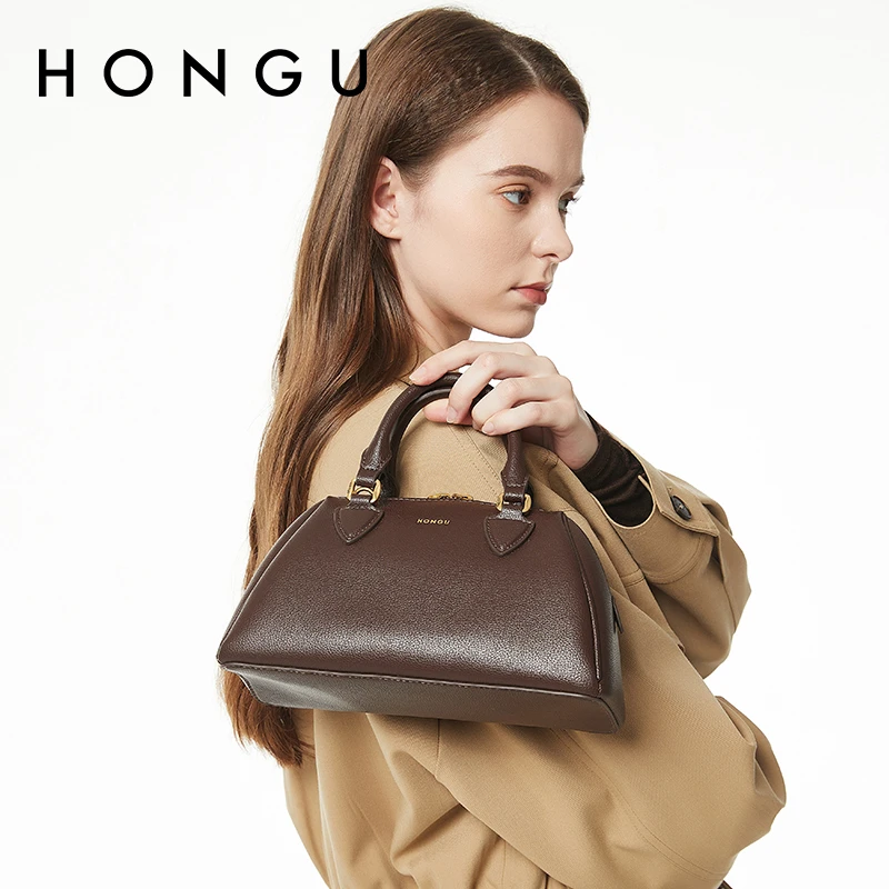 HONGU/红谷【露丝同款】牛皮波士顿包包手拎包时尚棒球包单肩斜挎包