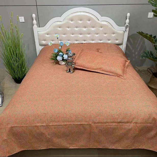 2025新年款亲肤棉多功能加厚双层纱轻奢床单--五福桔色200*230