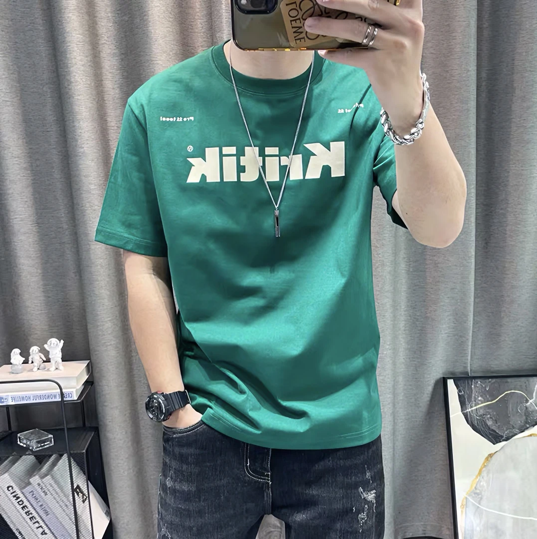 短袖t恤男2024夏季潮牌字母印花纯棉圆领半袖上衣ins青年潮流男装