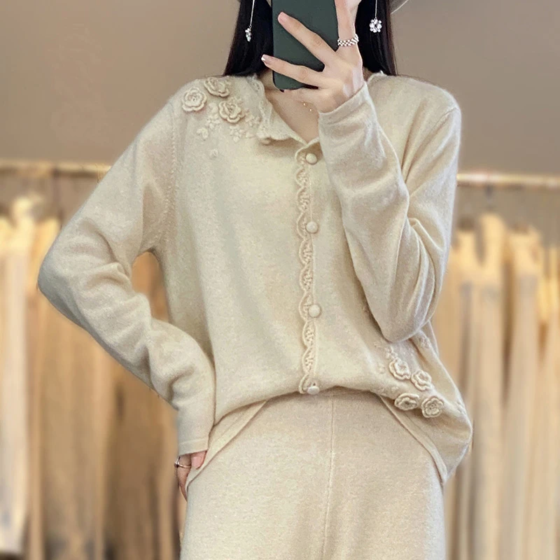 RKD ~24新款花边勾花设计羊毛衫开衫