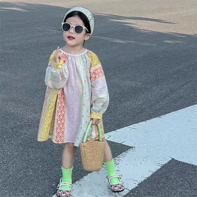 连衣裙波西米亚春秋抽象图案女童