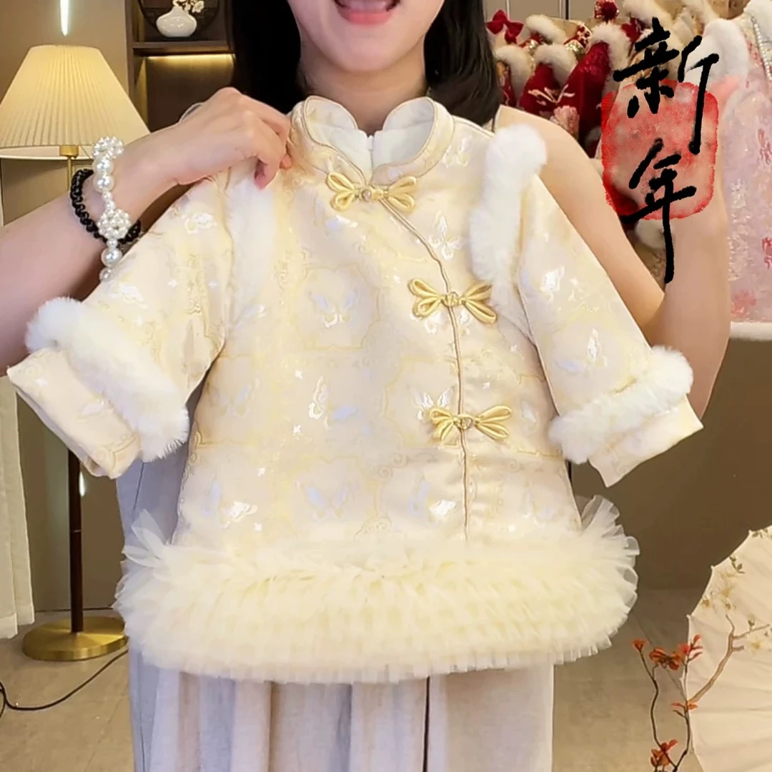 女童公主裙拜年服2025新款周岁礼服女宝宝洋气新年裙子冬