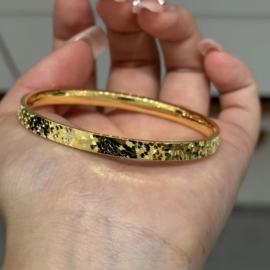足金碎碎冰宽版手镯
