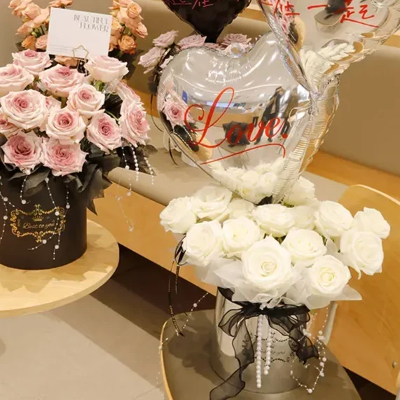 礼悦新款银色套二抱抱桶花店花艺插花桶冬季草莓零食花束diy抱桶
