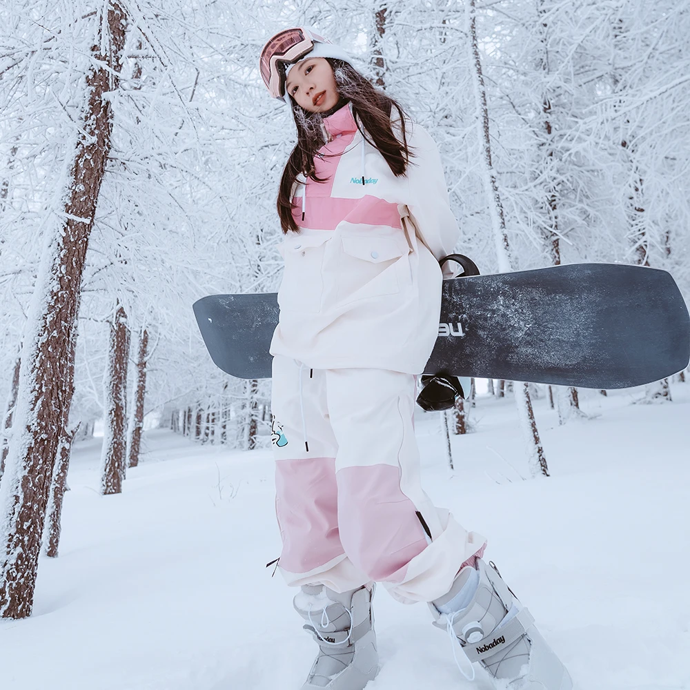 NOBADAYJUICY冬情侣套装新款拼接雪服纯色工装滑雪服时尚防水宽松