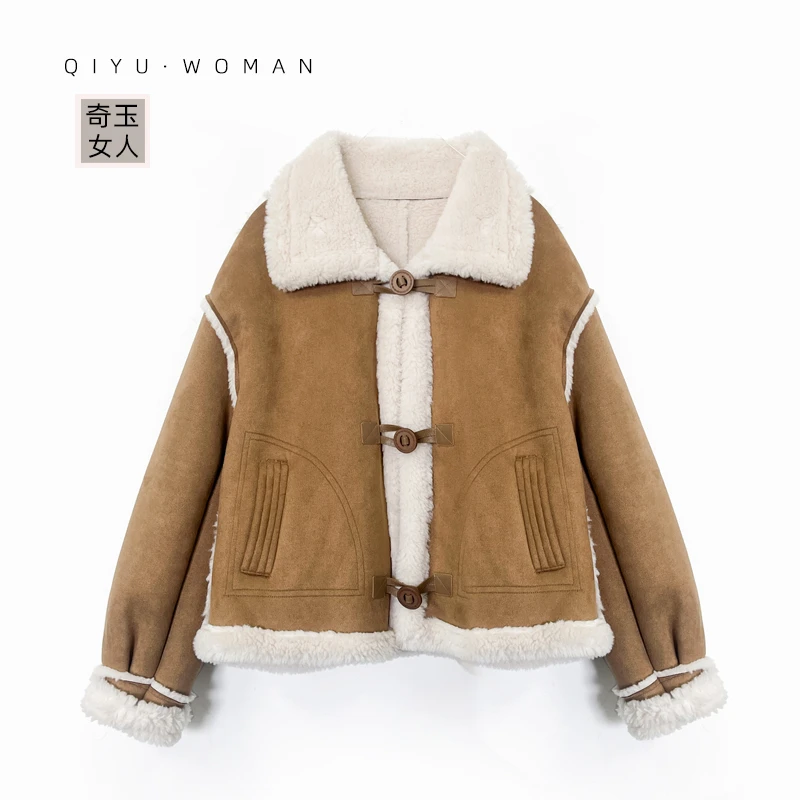 小个子机车服潮毛毛外套女2024秋冬新款韩系加厚短款加绒上衣