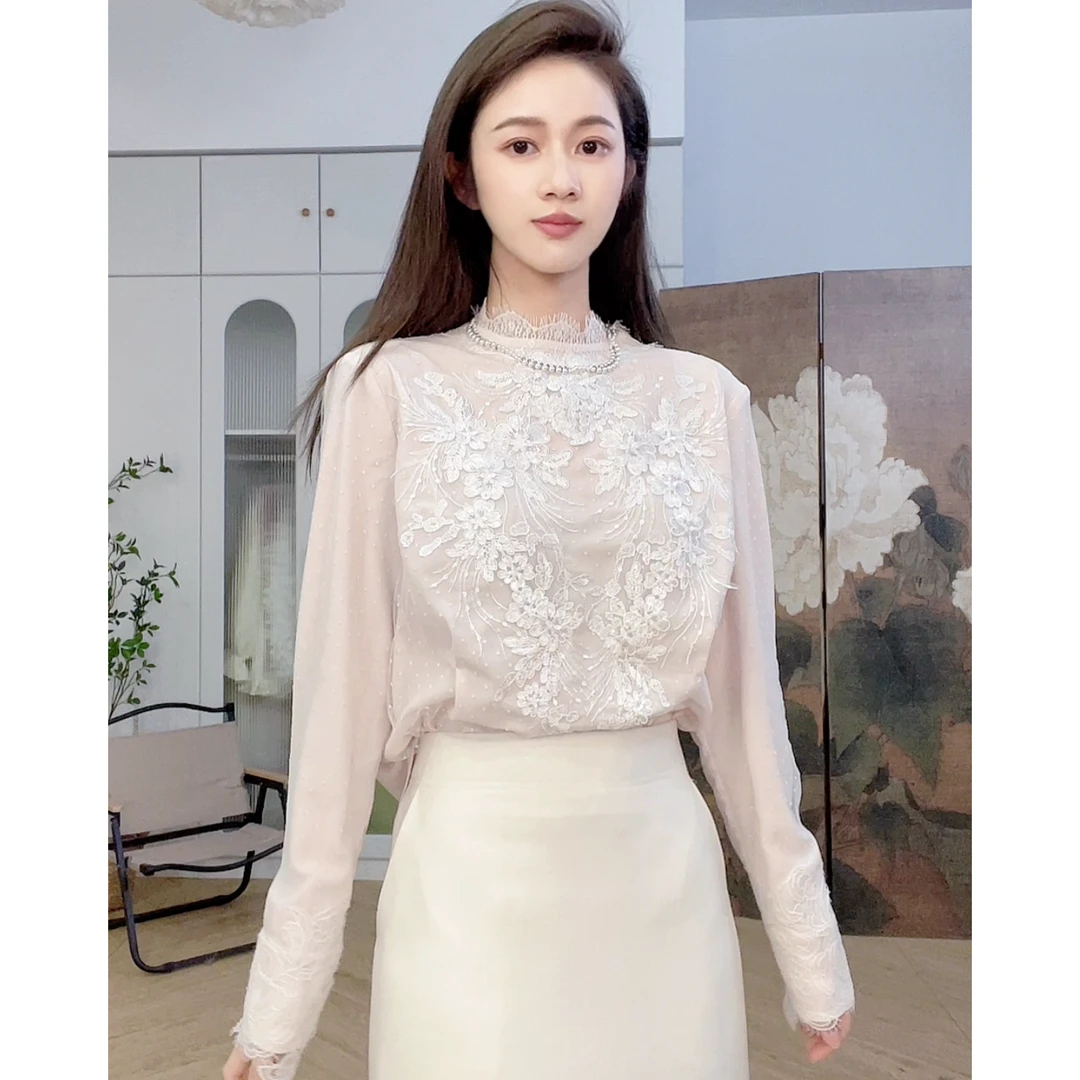 ZLeays 林小允 清仓11 百搭蕾丝衫显瘦设计感内搭白色长袖上衣