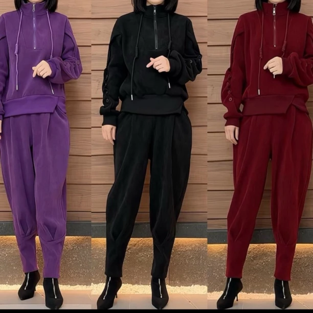 套装女气质冬季养生帽版上衣搭配裤子两件套女075555