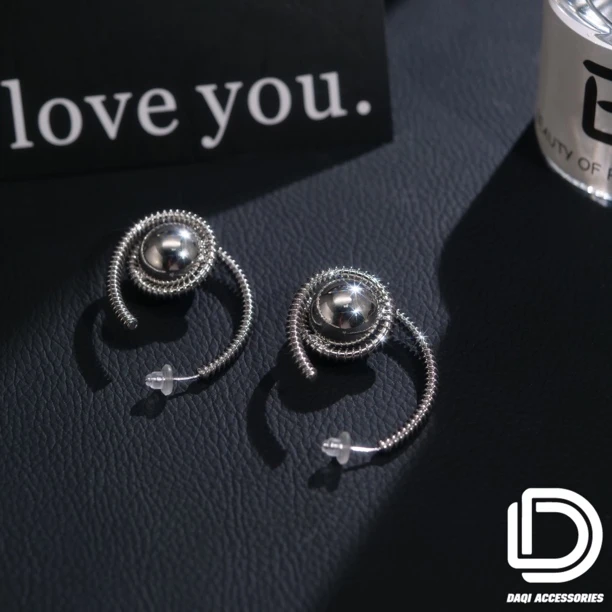 铜合金耳饰 03755 DA/QI大绮原创金属风圆球气质个性耳环