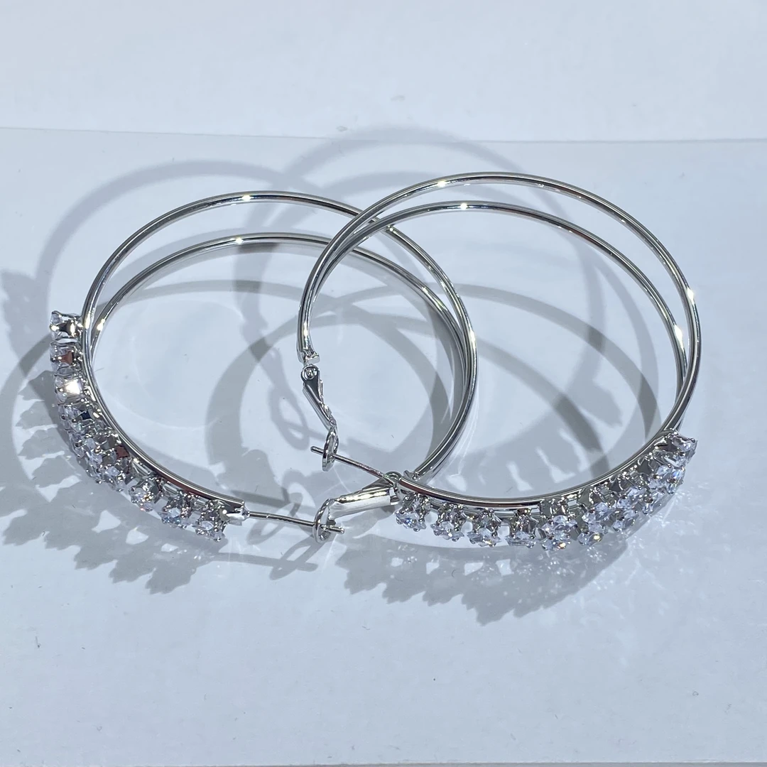 铜合金锆石耳饰 04307大淇原创秋冬双层镶锆夸张个性时尚大耳圈