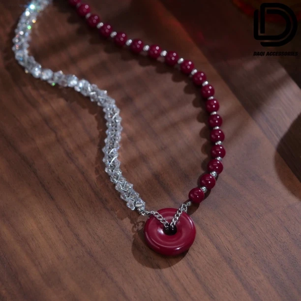 铜合金合成锆石项链 04403双11新中式国风复古安哥拉红Ab款锁骨链