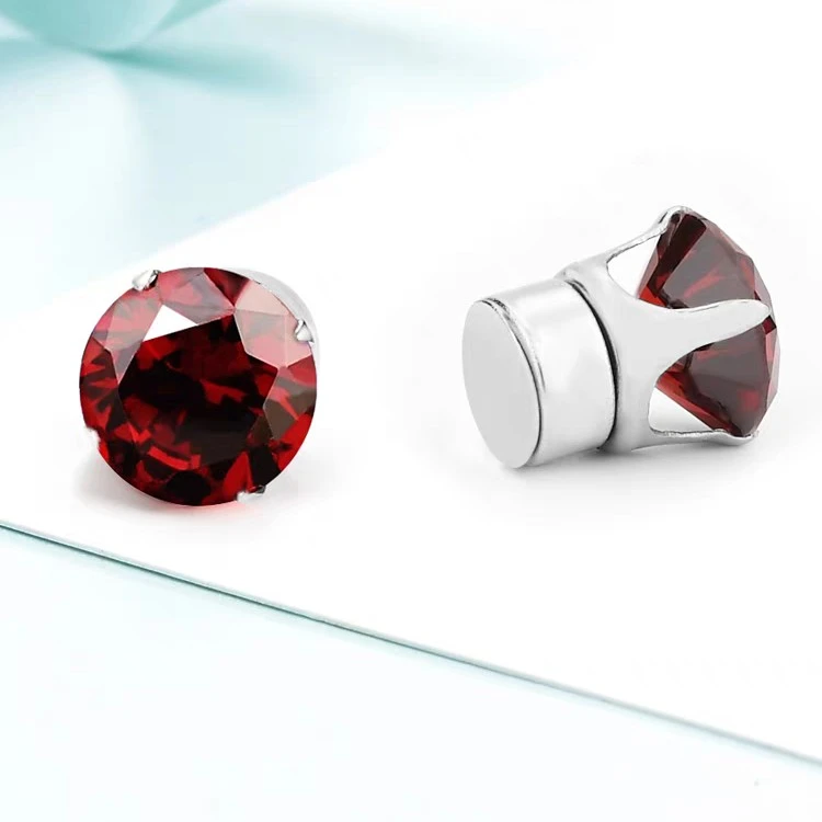 铜合金合成锆石耳饰 01280大红锆耳骨钉耳蜗钉无耳洞磁性耳钉