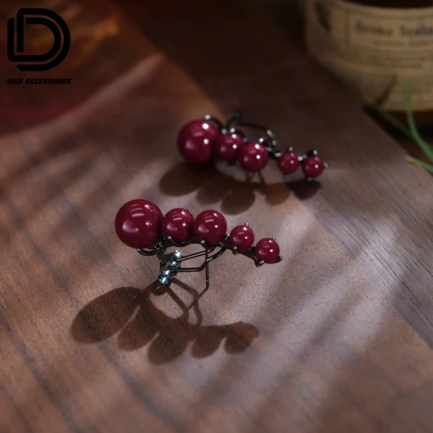 铜合金仿珍珠耳饰 04279大淇原创安哥拉红仿珍珠空托个性百搭耳钉