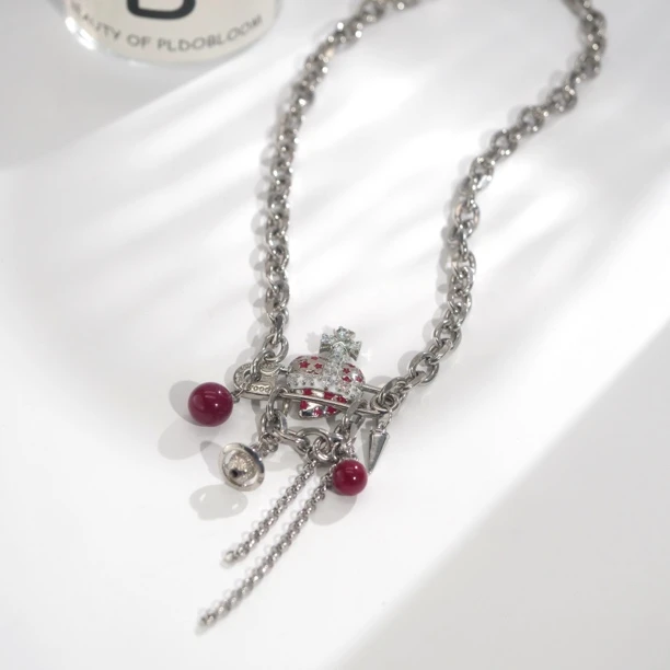 铜合金仿珍珠吊坠 04202大淇原创爱心十字花红色仿珍珠时尚项链