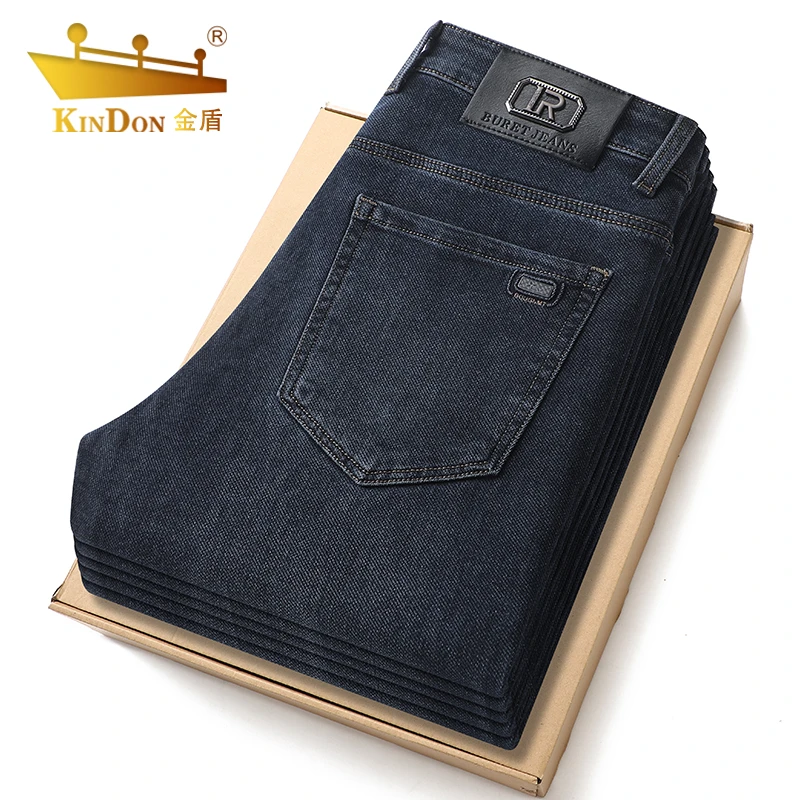 2024年秋冬季厚款男士直筒牛仔裤宽松弹力简约时尚加厚裤子男