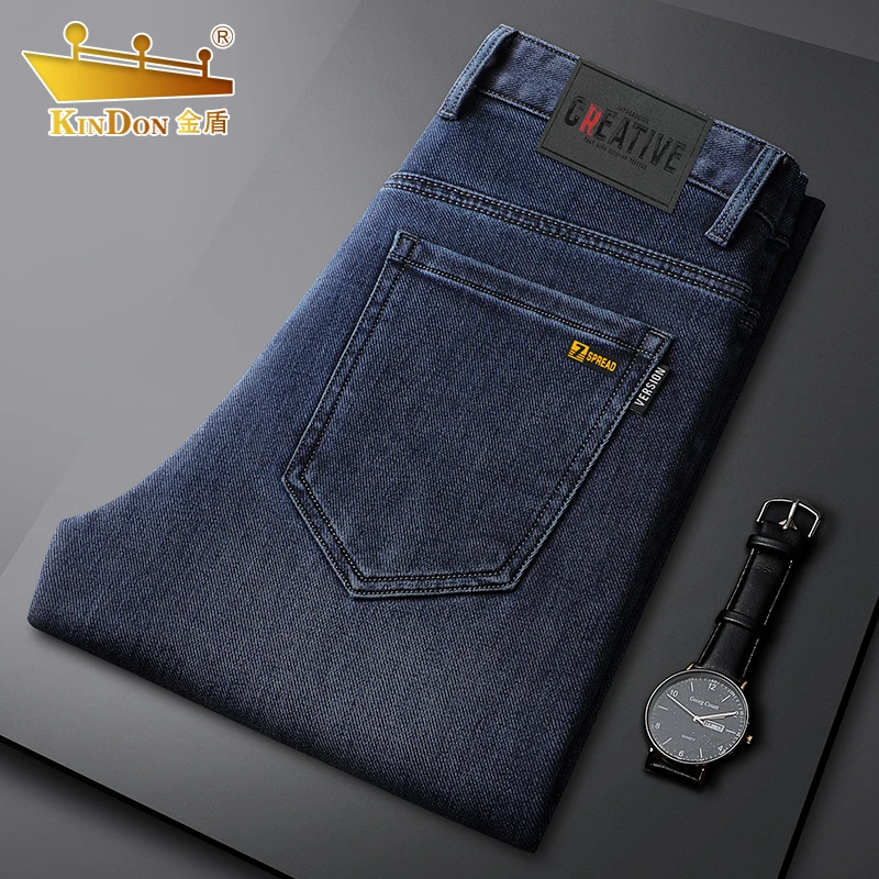 金盾牛仔裤男2024年秋季款高腰弹力商务大码男士男款简约直筒长裤
