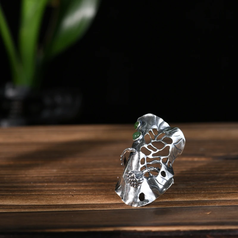 子羽 足银戒指 个性小众荷叶戒指显白指环12号圈口