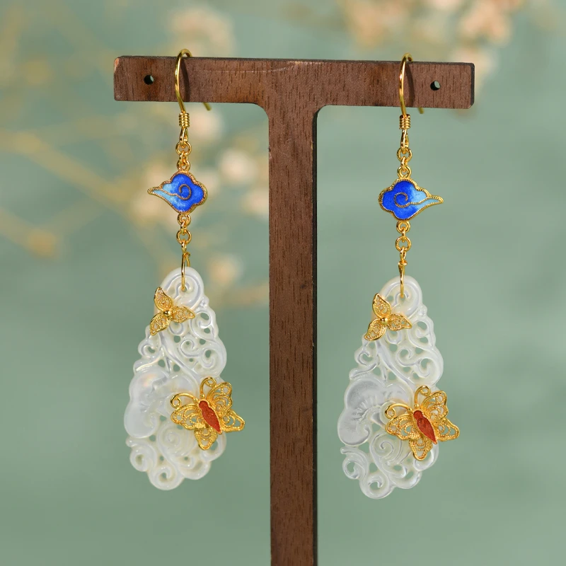 子羽 925银耳饰 祥云耳饰女款复古国风手作纯手工古典民族风烧蓝