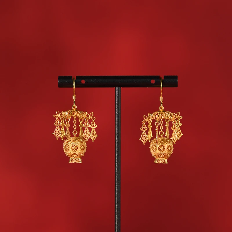 子羽 925银耳饰 宫廷风格明代宫灯复刻款银耳饰女款轻奢优雅百搭