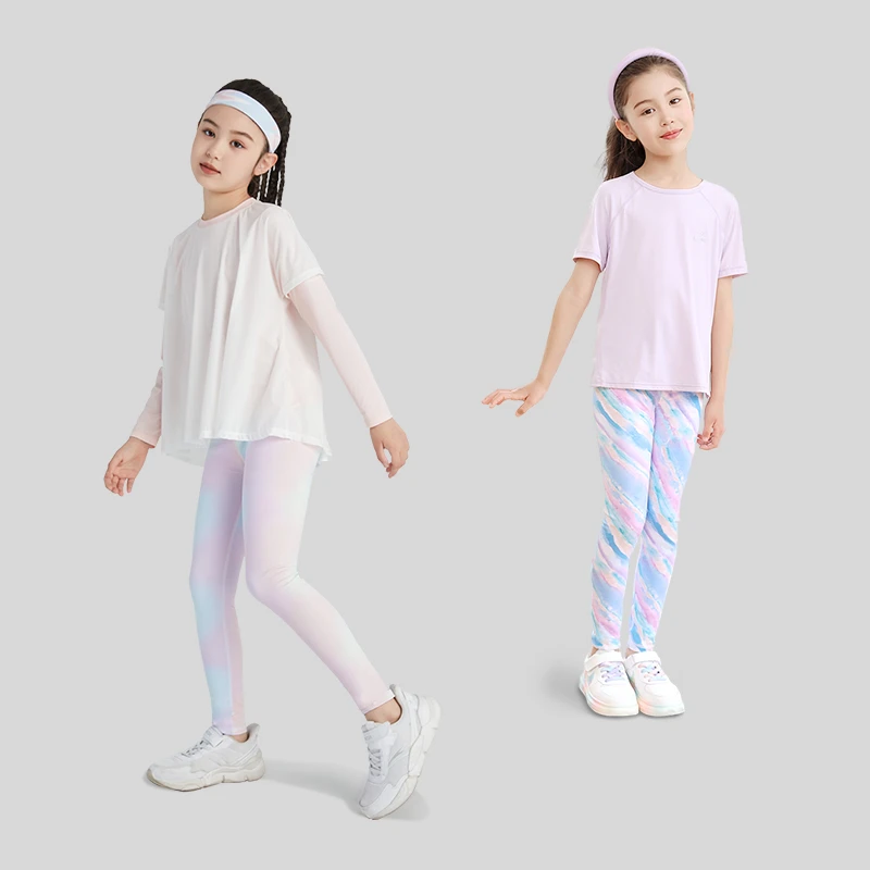 cityoung新款女童九分瑜伽打底柔软速干紧身裤薄款春秋运动裤跑步